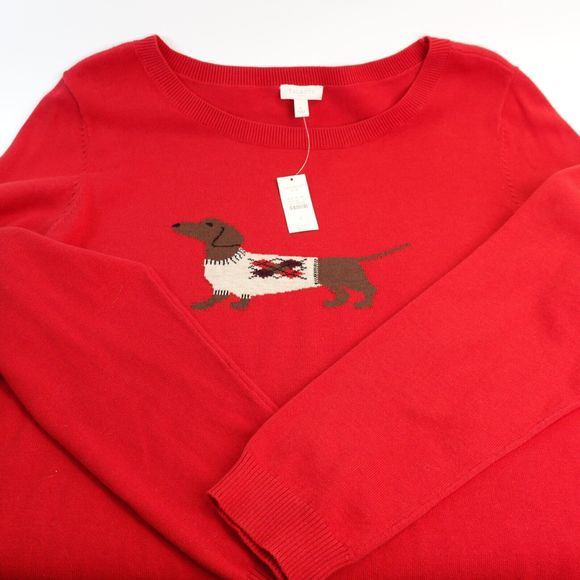 Talbots Sweaters Talbots Factory Sweater Woman L Red Cotton Pullover Wiener Dog Dashaund New